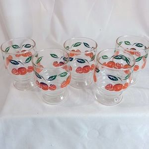 Set Lot Of 5 Vintage Anchor Hocking Mini Orange Juice Glasses